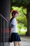 baka_to_test_to_shoukanjuu cosplay hairbow mizuki_yuu pleated_skirt red_hair sailor_uniform school_uniform shimada_minami skirt rating:Safe score:3 user:nil!