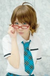 ahoge akizuki_ritsuko blouse cosplay glasses idolmaster pleated_skirt school_uniform skirt tie yamada_monta rating:Safe score:1 user:nil!