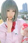 blouse cardigan cosplay makise_anji original school_uniform silver_hair stuffed_animal teddy_bear rating:Safe score:0 user:nil!