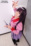 bakemonogatari blouse chihane cosplay pleated_skirt purple_hair school_uniform scissors senjougahara_hitagi skirt thighhighs tie zettai_ryouiki rating:Safe score:0 user:nil!