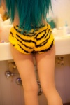 aqua_hair ass bathroom cosplay kirihara_mizui lum mirror shorts tiger_print urusei_yatsura rating:Safe score:0 user:nil!