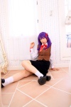 blouse cosplay fate/series fate/stay_night hair_ribbons matou_sakura purple_hair sachi_budou school_uniform skirt socks vest rating:Safe score:0 user:nil!