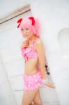 bikini_top cosplay hair_ribbons kaname_madoka mashiro_yuki miniskirt pink_hair puella_magi_madoka_magica skirt swimsuit twintails rating:Safe score:0 user:nil!