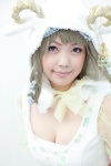 blonde_hair cleavage cosplay croptop hood horns kaieda_kae original ribbons twin_braids rating:Safe score:1 user:pixymisa