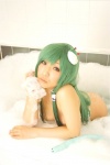 bathroom bathtub cleavage cosplay green_hair hanamura_misaki kochiya_sanae soap_suds touhou touhou_kinbauchou wet rating:Questionable score:1 user:nil!