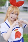 <3 aikatsu! ayari blonde_hair cosplay hairbow hoshimiya_ichigo pleated_skirt sailor_uniform school_uniform skirt rating:Safe score:0 user:nil!