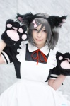animal_ears apron cat_ears cosplay dress maid maid_uniform original paw_gloves silver_hair yuzuki_aya_(ii) rating:Safe score:0 user:nil!