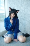 akiyama_mio animal_ears blazer blouse cat_ears cosplay kneesocks k-on! pantyhose pleated_skirt pocky school_uniform skirt wakame rating:Safe score:1 user:pixymisa