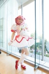 bows choker cosplay dress gloves hairbow kaname_madoka kneehighs kujyou_konegi petticoat pink_hair plushie puella_magi_madoka_magica red_eyes tiered_skirt twintails rating:Safe score:0 user:pixymisa