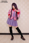 bakemonogatari blouse chihane cosplay pleated_skirt purple_hair school_uniform senjougahara_hitagi skirt thighhighs tie zettai_ryouiki rating:Safe score:1 user:nil!