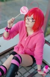 ahoge boots cosplay glasses hoodie ibara lollipop original red_hair shorts striped thighhighs rating:Safe score:1 user:nil!