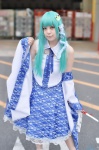 aqua_hair blouse cosplay detached_sleeves irori_(ii) kochiya_sanae miko skirt socks touhou rating:Safe score:0 user:nil!