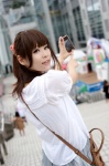 aizawa_kaneko blouse cellphone pleated_skirt shoulder_bag skirt rating:Safe score:0 user:pixymisa