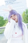 alice_in_wonderland animal_ears apron blouse bunny_ears cosplay giqo_opnn purple_hair skirt sweater tie white_rabbit rating:Safe score:0 user:pixymisa
