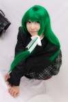 blazer blouse bookbag cosplay green_hair kochiya_sanae lenfried pleated_skirt school_uniform skirt thighhighs tie touhou rating:Safe score:0 user:nil!