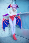 bat_wings bodysuit boots cosplay demon_girl detached_sleeves head_wings leotard lilith_aensland namada pantyhose purple_hair vampire_(game) rating:Safe score:5 user:nil!