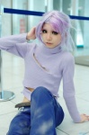 cosplay crossplay himemiya_mahore jeans jojo's_bizarre_adventure purple_hair sweater torn_clothes turtleneck vinegar_doppio rating:Safe score:1 user:nil!