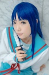 asakura_ryouko blue_hair cosplay ibara knife pantyhose pleated_skirt sailor_uniform school_uniform skirt suzumiya_haruhi_no_yuuutsu rating:Safe score:0 user:nil!