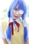blouse blue_hair cosplay eyepatch ikkitousen kagami_sou ryomou_shimei school_uniform sweater_vest twintails rating:Safe score:0 user:nil!