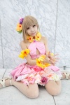 aiba_yumi blonde_hair cosplay croptop flowers hizuki_yuuki idolmaster miniskirt pantyhose petticoat sheer_legwear skirt rating:Safe score:1 user:pixymisa