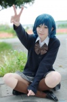 blouse blue_hair cardigan cosplay crosscrossplay crossplay hori-san_to_miyamura-kun kneesocks koka pleated_skirt school_uniform skirt tanihara_makio rating:Safe score:3 user:nil!
