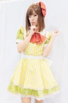bowtie cosplay dress hagiwara_yukiho hairbow idolmaster maitako pantyhose sheer_legwear slip rating:Safe score:0 user:pixymisa