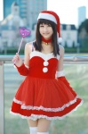 choker cosplay detached_sleeves dress original santa_costume shiratama_rei stocking_cap thighhighs wand zettai_ryouiki rating:Safe score:1 user:nil!