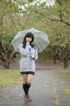 blouse braid cardigan kneesocks nanaka_amanonanae pleated_skirt rain scarf skirt umbrella rating:Safe score:0 user:pixymisa