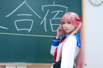 cosplay hair_ribbon haramura_nodoka kanda_midori pink_hair sailor_uniform saki_(manga) school_uniform twintails rating:Safe score:0 user:xkaras