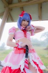 blouse blue_hair bonnet bow cosplay croptop half_skirt_open_front lenfried remilia_scarlet tail tail_plug touhou umbrella wings rating:Questionable score:0 user:nil!