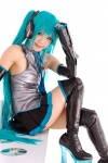 aqua_hair boots cosplay default_costume detached_sleeves hatsune_miku headset kipi pleated_skirt skirt thigh_boots thighhighs tie twintails vocaloid zettai_ryouiki rating:Safe score:4 user:nil!