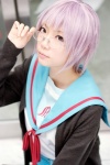 cosplay glasses ibara nagato_yuki pleated_skirt purple_hair school_uniform skirt suzumiya_haruhi_no_yuuutsu sweater rating:Safe score:1 user:pixymisa