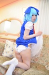 ass blouse blue_hair cirno cosplay dress_lift hairbow jumper panties shizuku socks touhou rating:Safe score:2 user:nil!