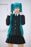 aqua_hair blouse cosplay hatsune_miku hirano_kurita miniskirt pleated_skirt project_diva saihate_(vocaloid) school_uniform skirt tie twintails vocaloid rating:Safe score:1 user:pixymisa