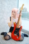black_legwear cosplay guitar harumiya_yun headphones jumper nitro_super_sonic pantyhose pink_hair sheer_legwear super_soniko thighhighs tshirt zettai_ryouiki rating:Safe score:0 user:nil!