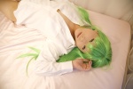 amamiya_eru bed bottomless cc code_geass cosplay dress_shirt green_hair open_clothes pantyhose rating:Safe score:1 user:nil!