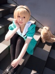 black_legwear blonde_hair cosplay eiko higurashi_no_naku_koro_ni houjou_satoko pantyhose school_uniform rating:Safe score:2 user:RiderFan