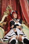 airi apron bed cosplay dress hairband happa_kyoukan_to_pantsu_meido maid maid_uniform queen's_blade red_hair saku thighhighs twintails zettai_ryouiki rating:Safe score:1 user:nil!