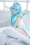 aqua_hair cosplay dress elbow_gloves gloves hatsune_miku head_wings madoka_chami pantyhose project_diva_2nd thighhighs twintails vocaloid wings zettai_ryouiki rating:Safe score:2 user:xkaras