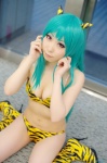 aqua_hair bikini boots cleavage cosplay horns ichijyou_kazuha lum pantyhose swimsuit tiger_print urusei_yatsura rating:Safe score:1 user:nil!