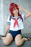 backpack cosplay i-168_(kantai_collection) kantai_collection neko ponytail red_hair sailor_uniform school_swimsuit school_uniform swimsuit rating:Safe score:0 user:nil!
