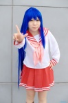 ahoge blue_hair cosplay izumi_konata kneesocks kureha_marie lucky_star pantyhose pleated_skirt sailor_uniform school_uniform skirt rating:Safe score:0 user:nil!
