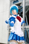 apron blue_hair cosplay elbow_gloves eyepatch gloves handcuffs ikkitousen kohinata_rei maid maid_uniform ryomou_shimei thighhighs rating:Safe score:1 user:nil!