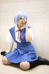 ayanami_rei bandages blue_hair cosplay eyepatch natsuki_(ii) neon_genesis_evangelion school_uniform rating:Safe score:0 user:Log