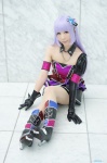 aikatsu! boots cosplay detached_sleeve dress gloves hairbow hikami_sumire pantyhose purple_hair shaa sheer_legwear rating:Safe score:1 user:nil!