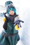 aqua_hair blue_eyes coat cosplay elbow_gloves gloves hat hatsune_miku headset katsuki_raimu sleeveless vocaloid rating:Safe score:0 user:pixymisa