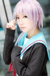 cosplay glasses ibara nagato_yuki purple_hair school_uniform suzumiya_haruhi_no_yuuutsu sweater rating:Safe score:2 user:pixymisa