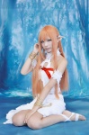 asuna_(sao) cosplay elf_ears halter_top nakko orange_hair skirt sword_art_online rating:Safe score:0 user:nil!