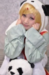 blonde_hair cosplay grey_eyes kagamine_rin koyoi_misaki panda_hat plushie robe trousers vocaloid rating:Safe score:0 user:pixymisa