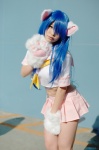 animal_ears blue_hair cat_ears cosplay croptop ikkitousen itsuki_akira kanu_unchou paw_gloves pleated_skirt sailor_uniform school_uniform skirt rating:Safe score:3 user:nil!